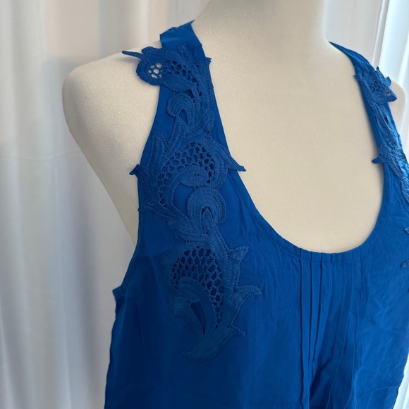 Collective Concepts Cobalt Blue Strappy Halter Lace Embellished Tank Size Medium - Picture 5 of 6